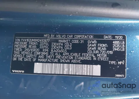 2021 Volvo Xc40 T5 R-Design z USA, uszkodzony, nr VIN YV4162UMXM2492877